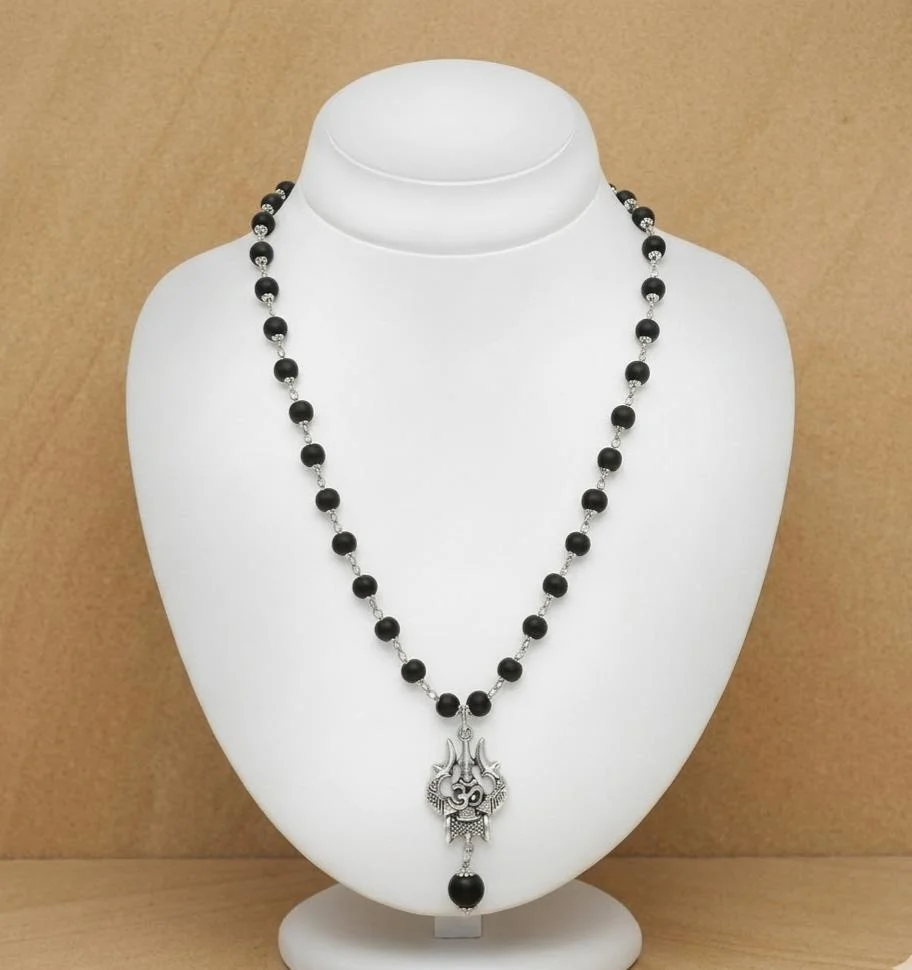 silver capped Trishul karungali Mala silver capped Trishul karungali Mala